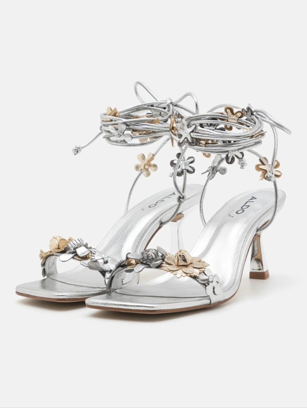 Aldo Fiorela Metallic Floral Lace Up Heels Sandals Size 7